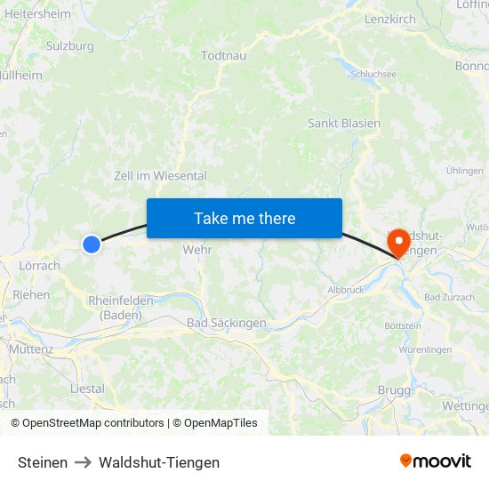 Steinen to Waldshut-Tiengen map