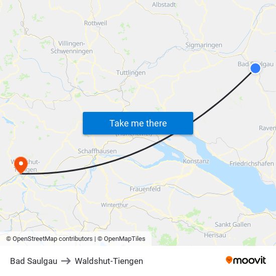 Bad Saulgau to Waldshut-Tiengen map