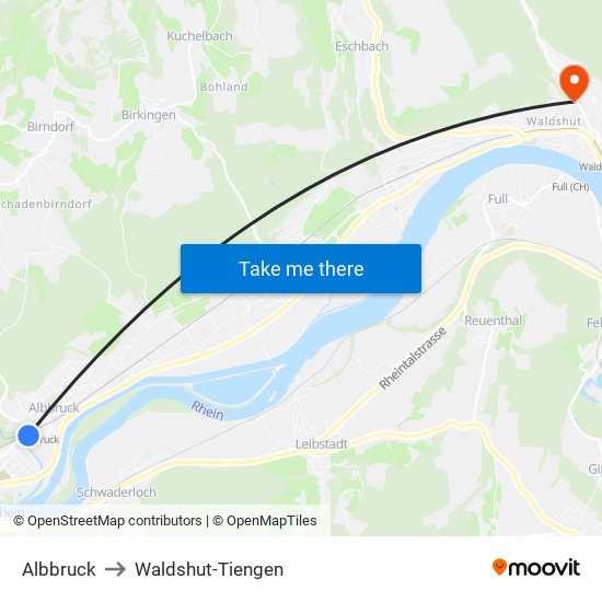 Albbruck to Waldshut-Tiengen map