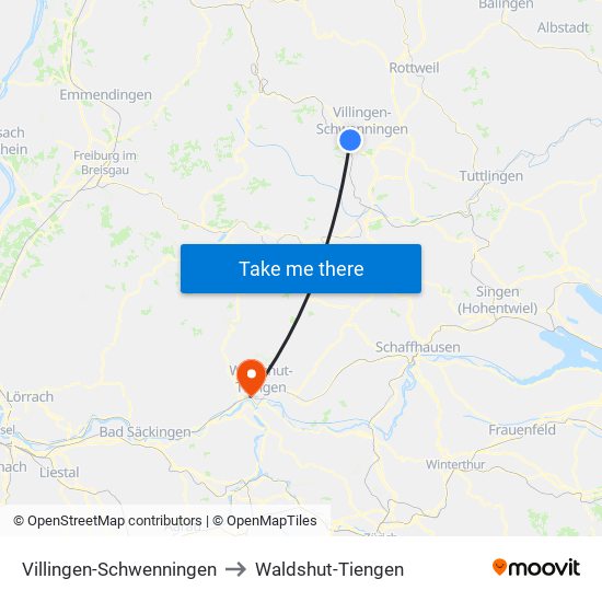 Villingen-Schwenningen to Waldshut-Tiengen map