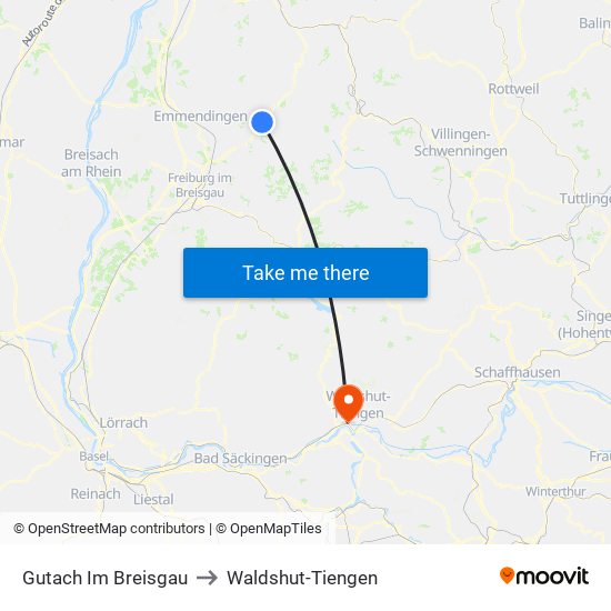 Gutach Im Breisgau to Waldshut-Tiengen map