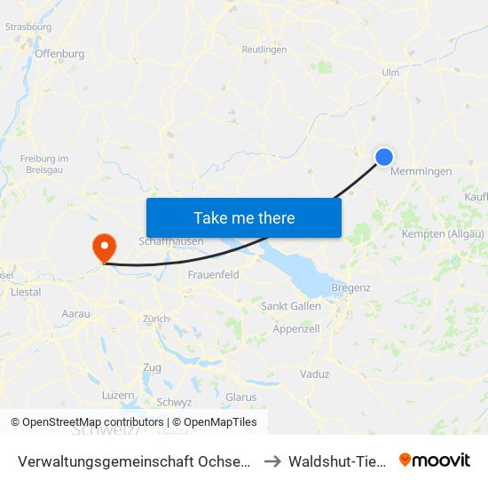 Verwaltungsgemeinschaft Ochsenhausen to Waldshut-Tiengen map