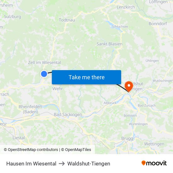 Hausen Im Wiesental to Waldshut-Tiengen map