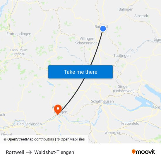 Rottweil to Waldshut-Tiengen map