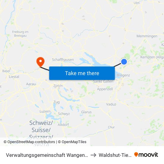 Verwaltungsgemeinschaft Wangen Im Allgäu to Waldshut-Tiengen map