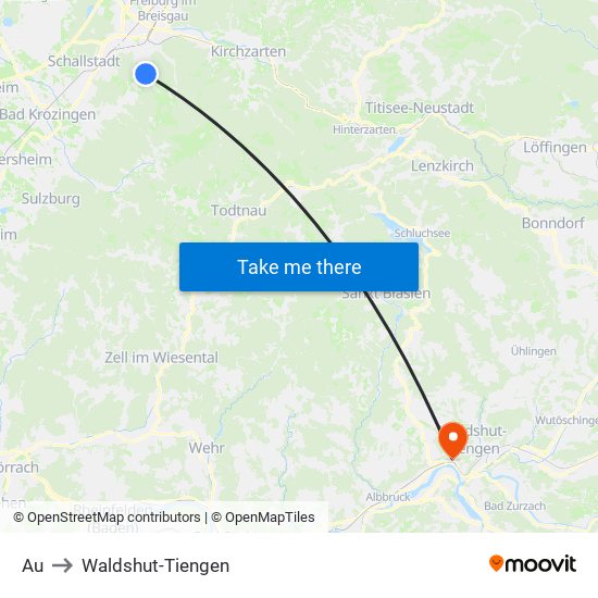 Au to Waldshut-Tiengen map