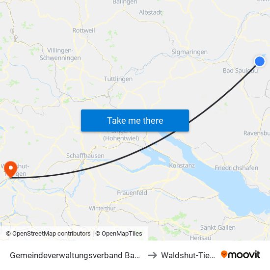 Gemeindeverwaltungsverband Bad Buchau to Waldshut-Tiengen map