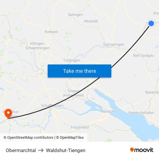 Obermarchtal to Waldshut-Tiengen map
