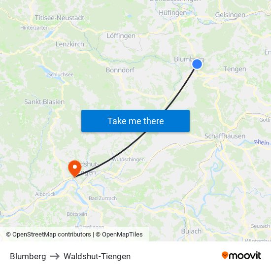 Blumberg to Waldshut-Tiengen map