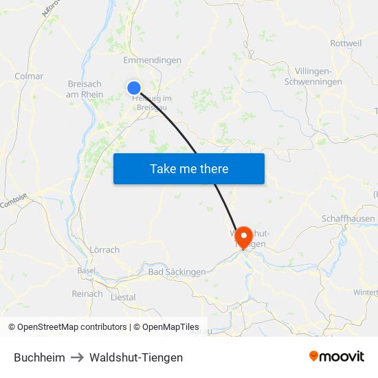 Buchheim to Waldshut-Tiengen map