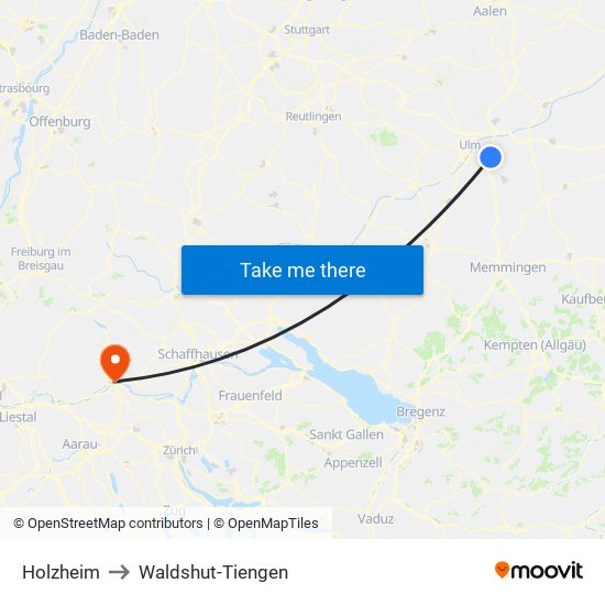 Holzheim to Waldshut-Tiengen map