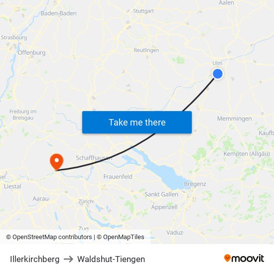 Illerkirchberg to Waldshut-Tiengen map