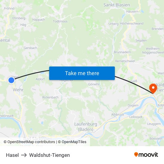 Hasel to Waldshut-Tiengen map