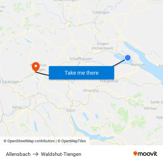 Allensbach to Waldshut-Tiengen map