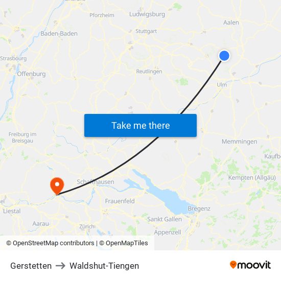 Gerstetten to Waldshut-Tiengen map