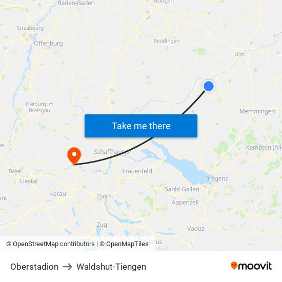 Oberstadion to Waldshut-Tiengen map