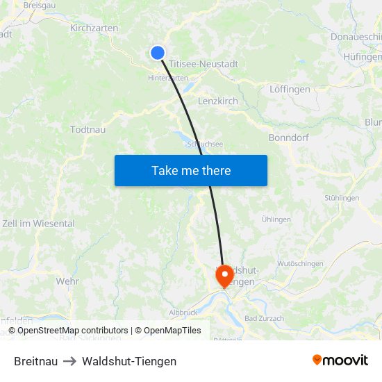 Breitnau to Waldshut-Tiengen map
