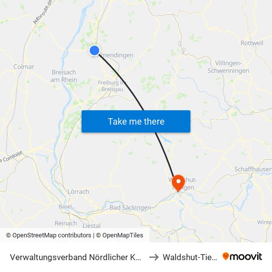 Verwaltungsverband Nördlicher Kaiserstuhl to Waldshut-Tiengen map