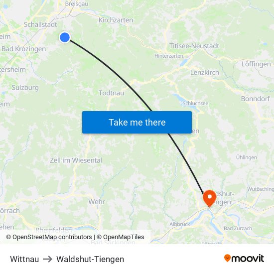 Wittnau to Waldshut-Tiengen map