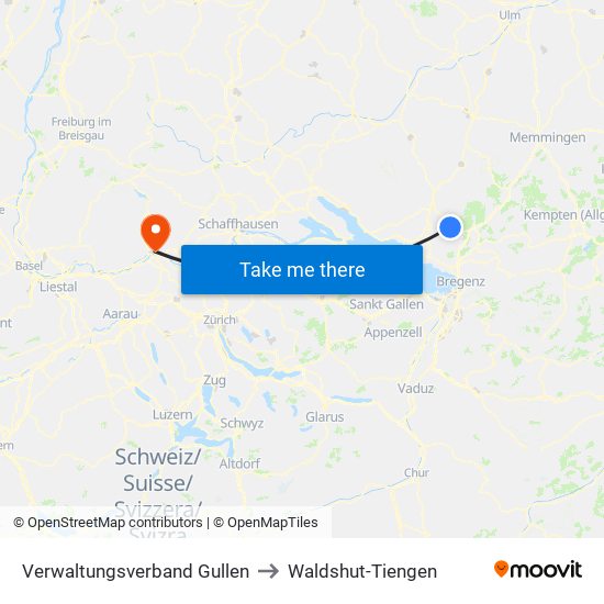 Verwaltungsverband Gullen to Waldshut-Tiengen map