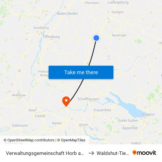 Verwaltungsgemeinschaft Horb am Neckar to Waldshut-Tiengen map