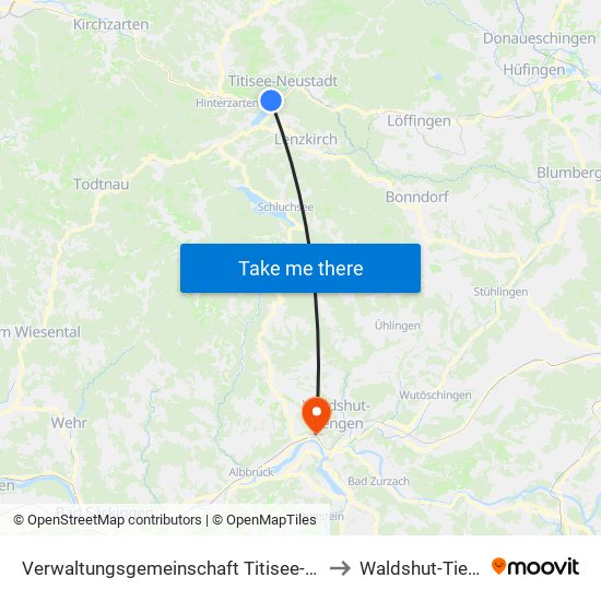 Verwaltungsgemeinschaft Titisee-Neustadt to Waldshut-Tiengen map