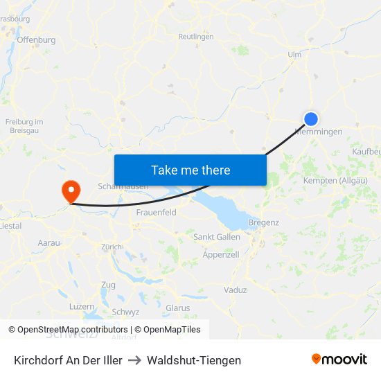 Kirchdorf An Der Iller to Waldshut-Tiengen map