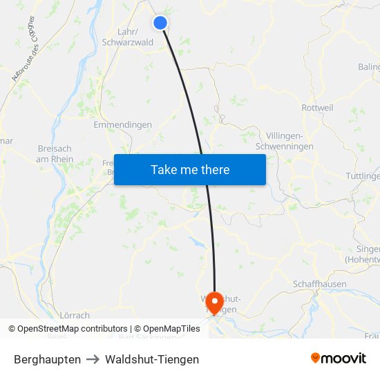 Berghaupten to Waldshut-Tiengen map