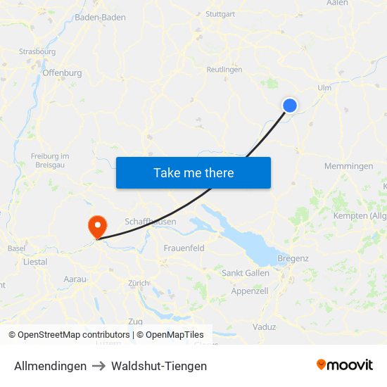 Allmendingen to Waldshut-Tiengen map