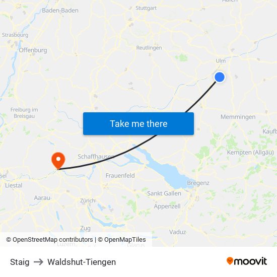 Staig to Waldshut-Tiengen map