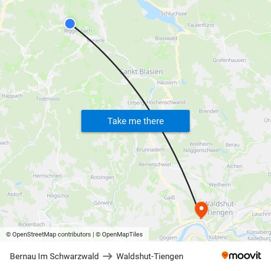 Bernau Im Schwarzwald to Waldshut-Tiengen map