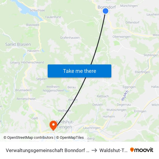 Verwaltungsgemeinschaft Bonndorf Im Schwarzwald to Waldshut-Tiengen map