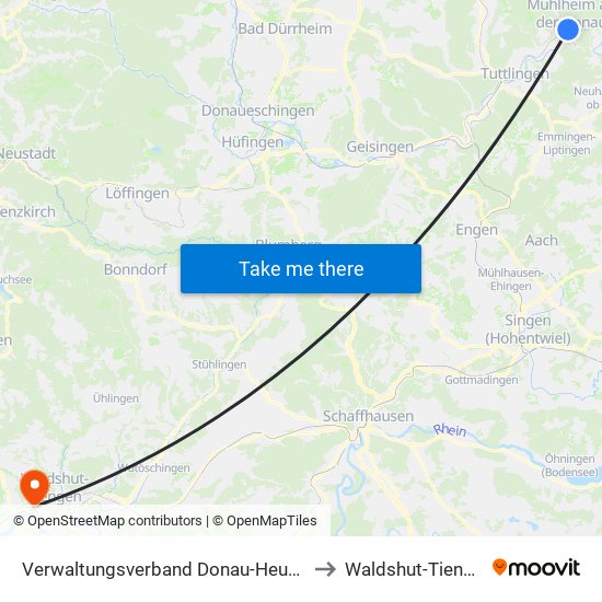 Verwaltungsverband Donau-Heuberg to Waldshut-Tiengen map