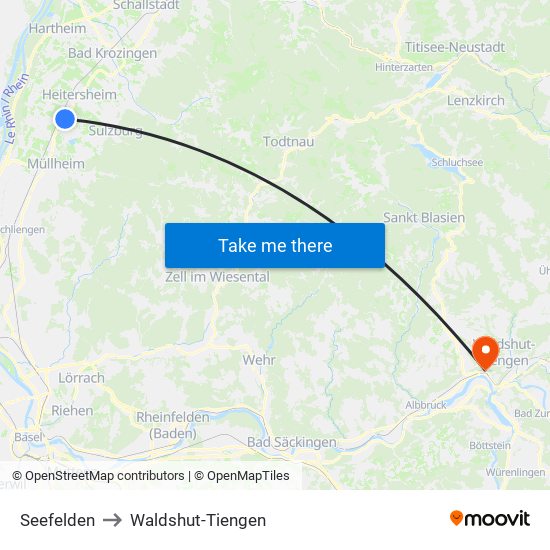 Seefelden to Waldshut-Tiengen map
