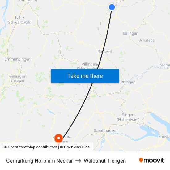 Gemarkung Horb am Neckar to Waldshut-Tiengen map