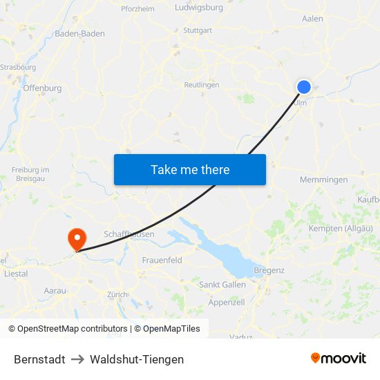 Bernstadt to Waldshut-Tiengen map