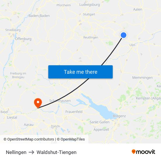 Nellingen to Waldshut-Tiengen map