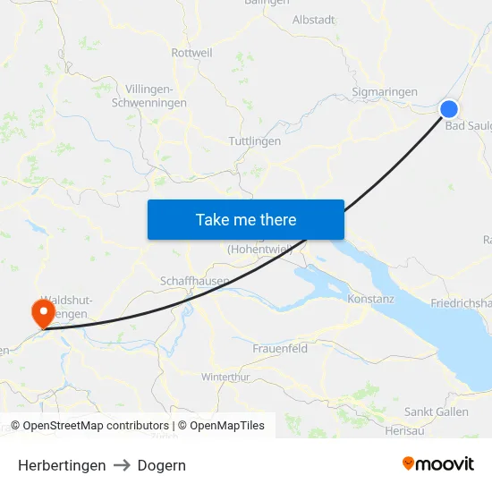 Herbertingen to Dogern map