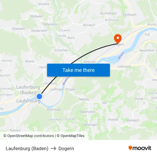 Laufenburg (Baden) to Dogern map