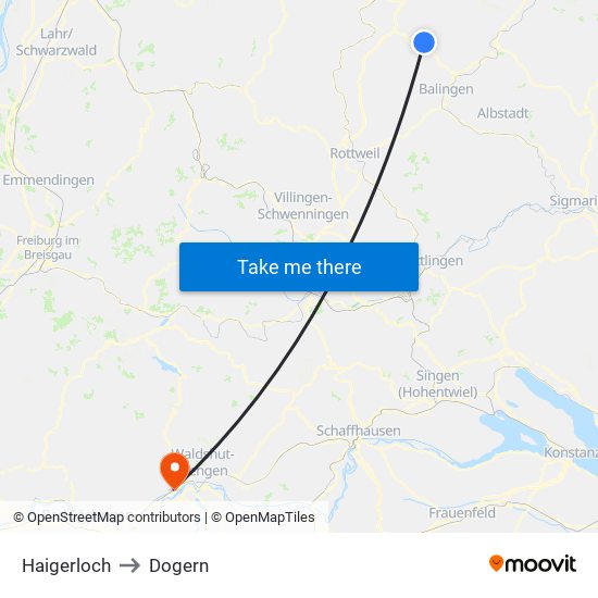Haigerloch to Dogern map