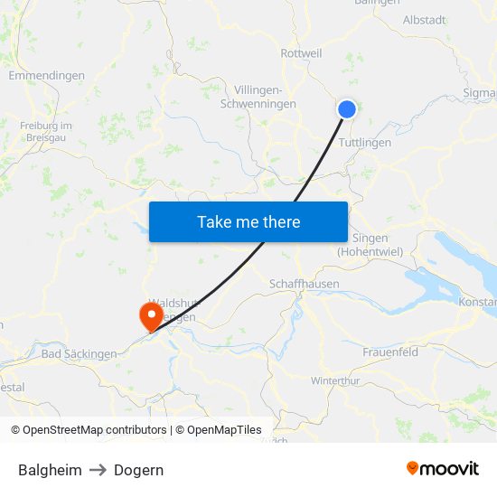 Balgheim to Dogern map