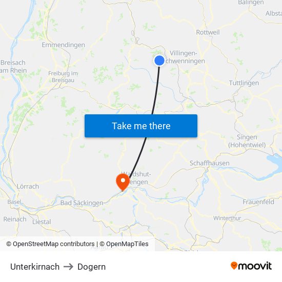 Unterkirnach to Dogern map