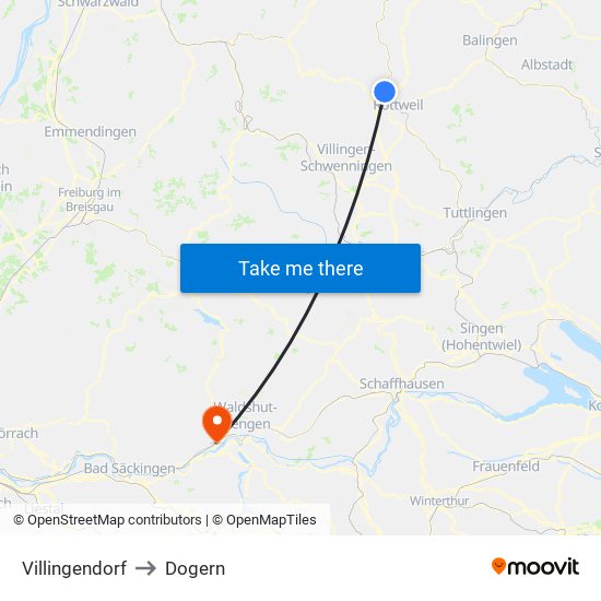 Villingendorf to Dogern map