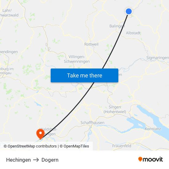 Hechingen to Dogern map