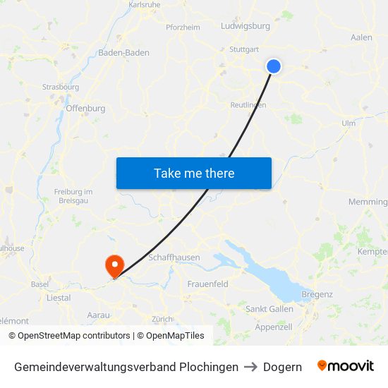 Gemeindeverwaltungsverband Plochingen to Dogern map