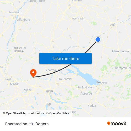 Oberstadion to Dogern map