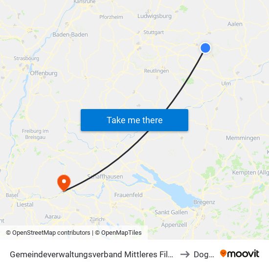 Gemeindeverwaltungsverband Mittleres Fils-Lautertal to Dogern map