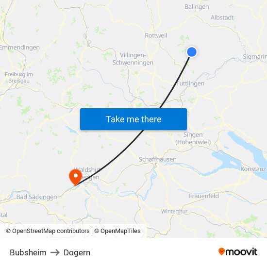 Bubsheim to Dogern map