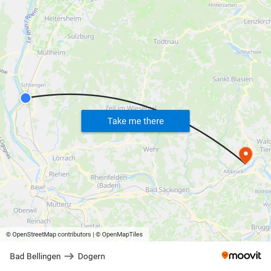 Bad Bellingen to Dogern map