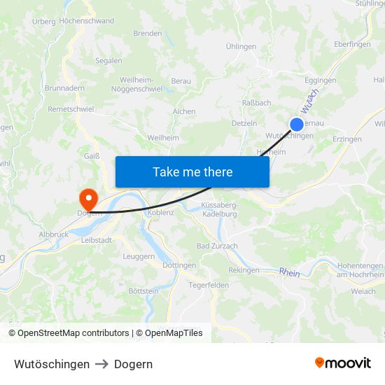 Wutöschingen to Dogern map